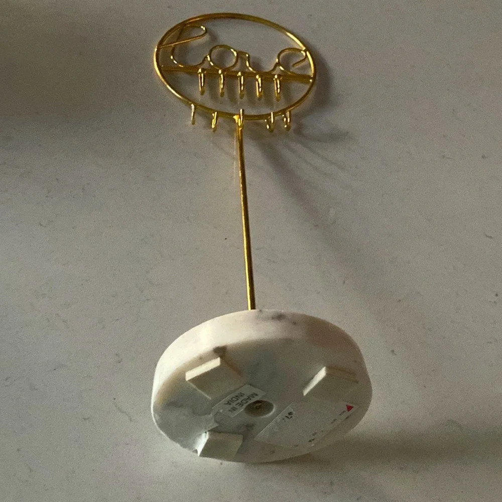 Gold Love Script Wire Jewelry Stand with‎ White Marble Base Organizer